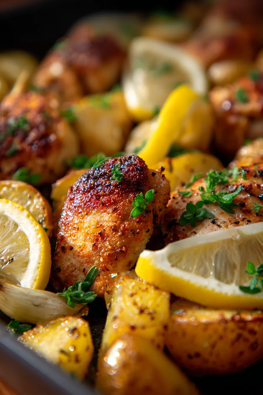 Greek Sheet Pan Chicken with Lemon Potatoes-lemon-roasted-closeup