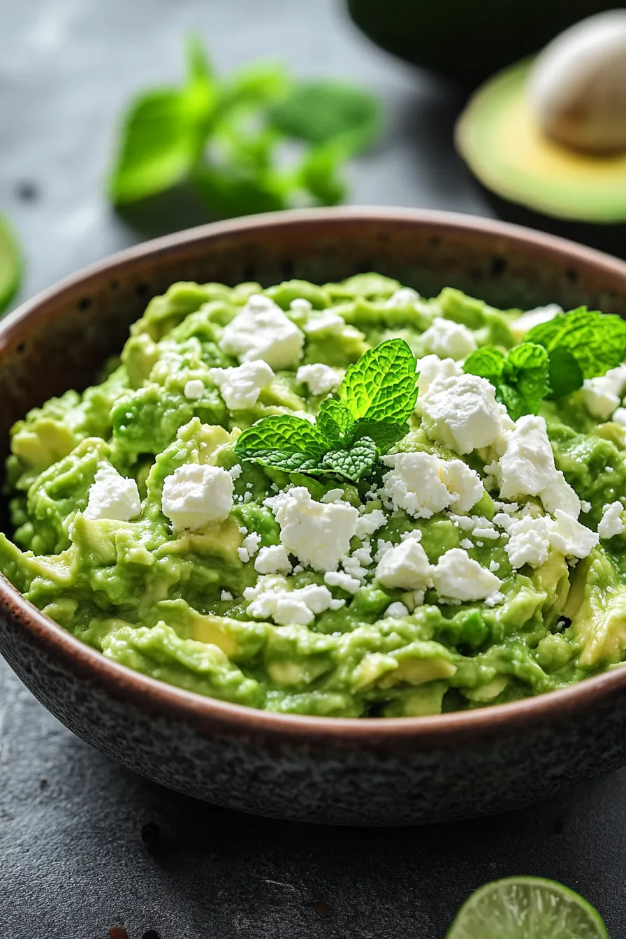 Guacamole with Feta & Fresh Mint-serving-chips
