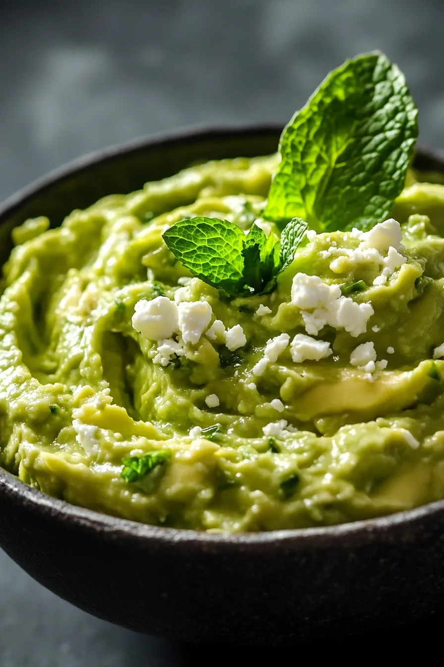 Guacamole with Feta & Fresh Mint-texture-closeup