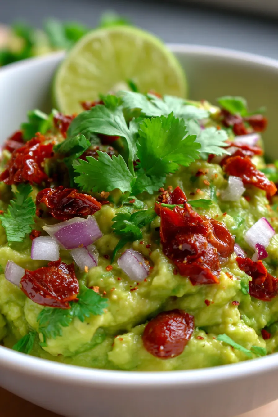 Guacamole with Sun-Dried Tomatoes-overhead-fresh