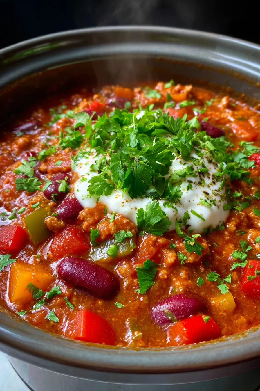 Hearty Chili in slow cooker texture