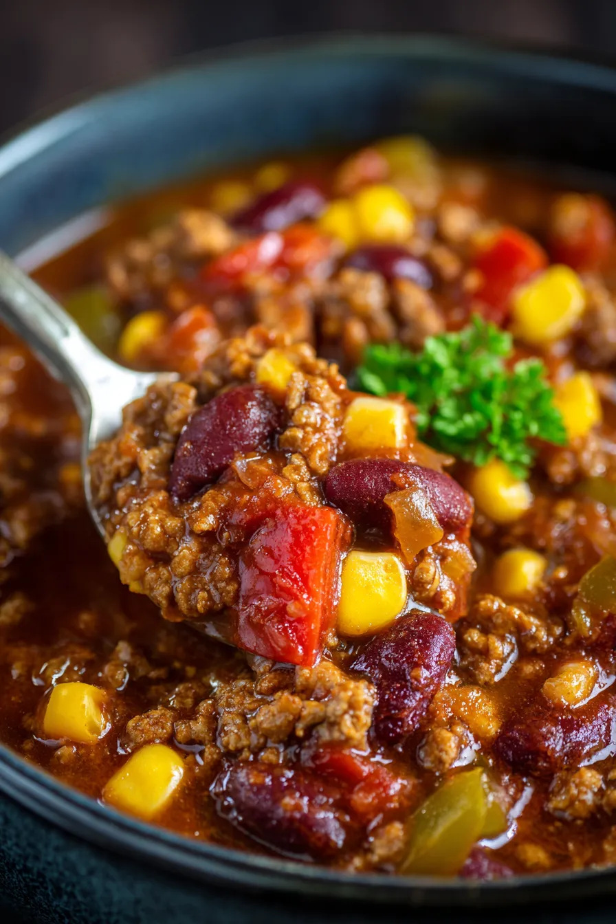 Hearty Crockpot Chili Bowl Close Up