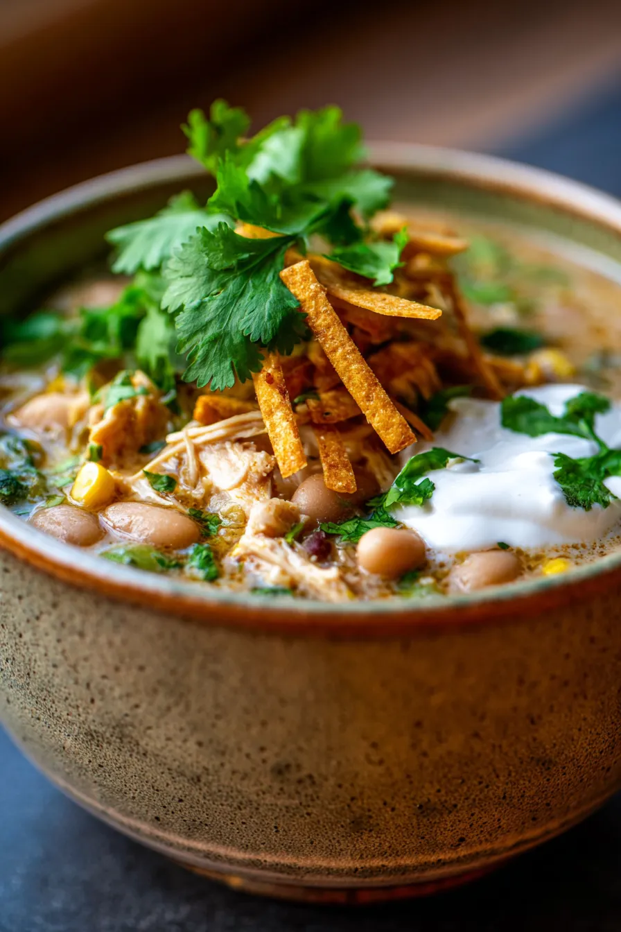 High-Protein White Chicken Chili-garnished-fresh-serving