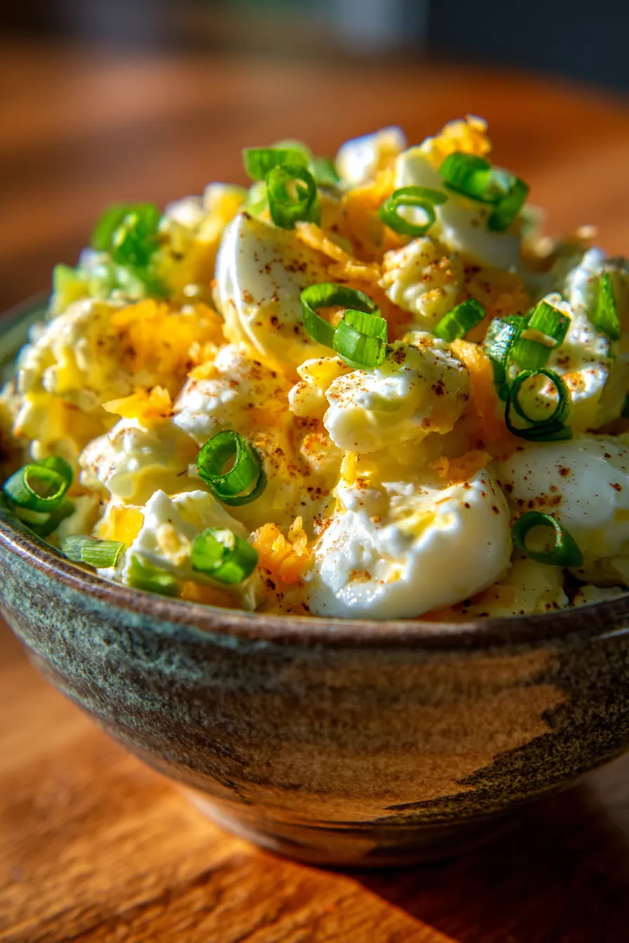 Loaded Egg Salad with Cheddar & Scallions-sandwich-closeup