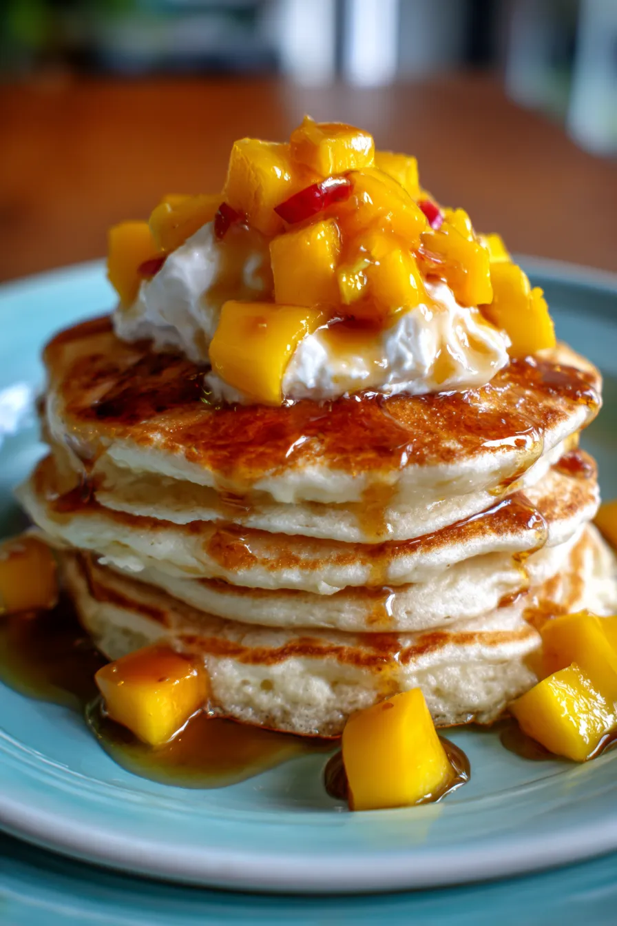 Mango Coconut Cream Pancakes-texture-closeup