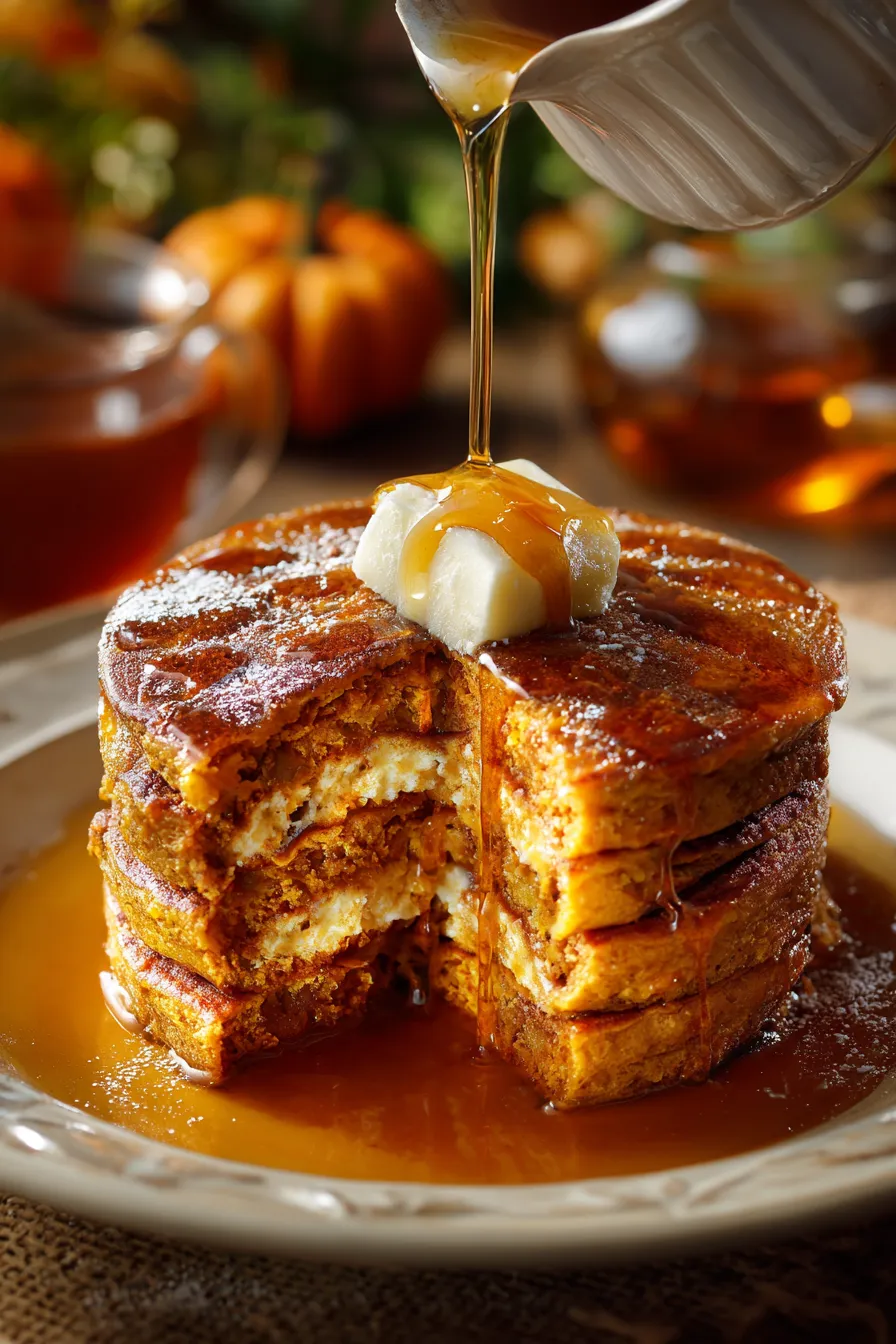 Maple Butter melting on pancakes closeup
