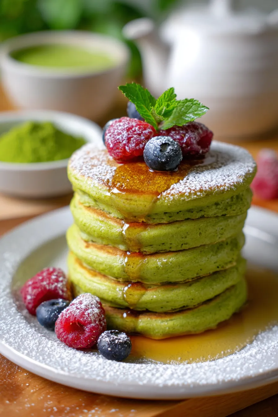 Matcha Green Tea Pancakes-batter-closeup