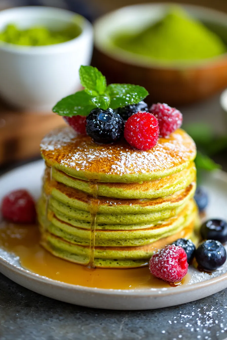 Matcha Green Tea Pancakes-ingredients-flatlay