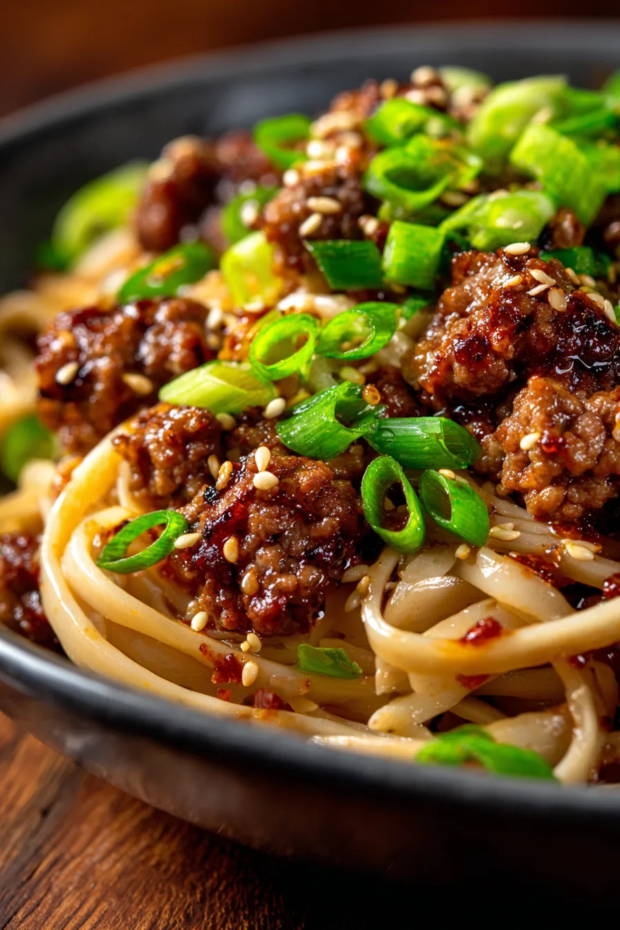Mongolian Ground Beef Noodles fresh ingredients prep