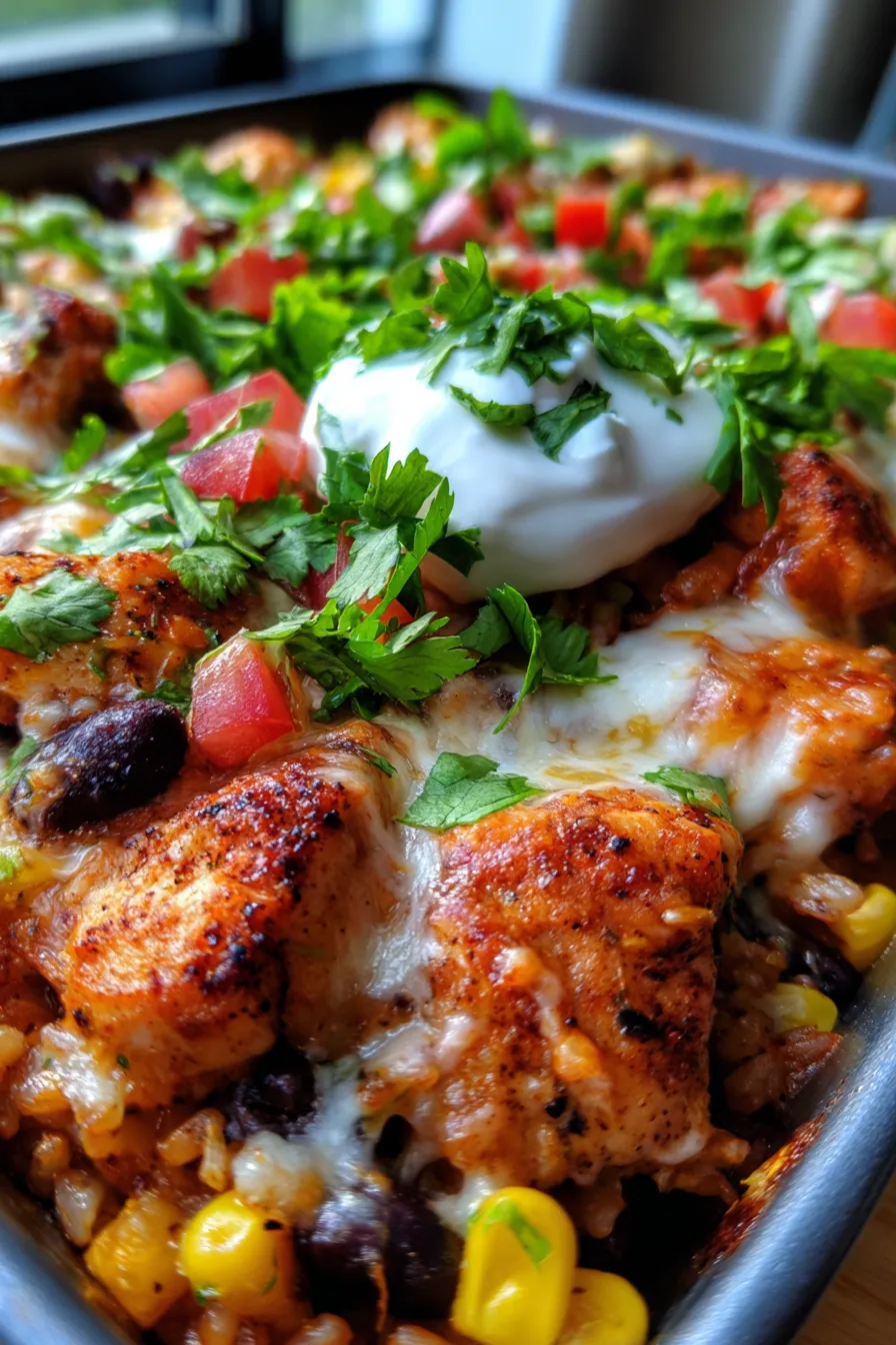 One-Pan Chicken Burrito Casserole-ingredients-assembly-flatlay