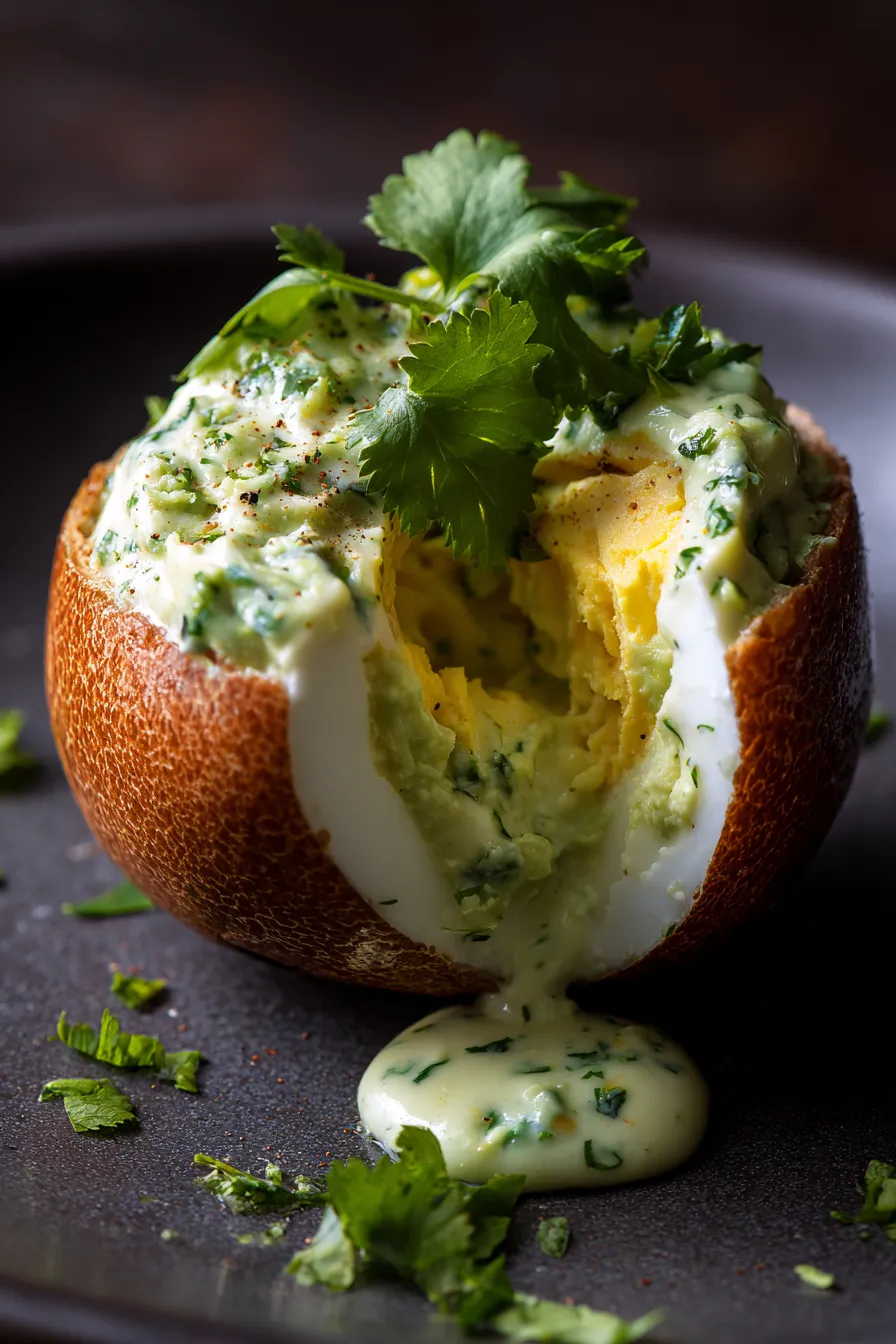 Overhead bowl creamy egg salad