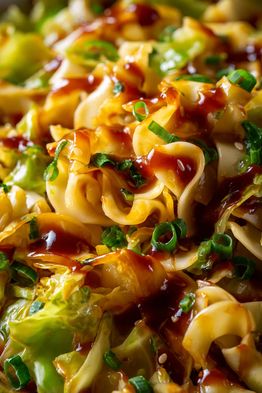 quick cabbage noodle dish overhead