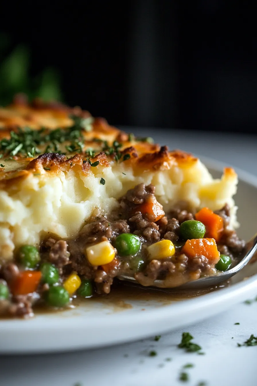 Shepherd’s Pie-filling-ground beef-vegetables-savory sauce