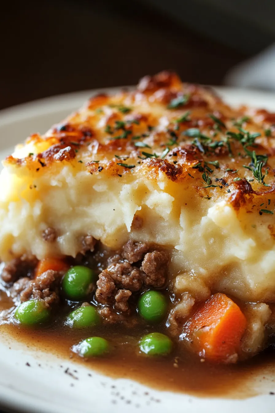 Shepherd’s Pie with Green Beans & Carrots-closeup-texture