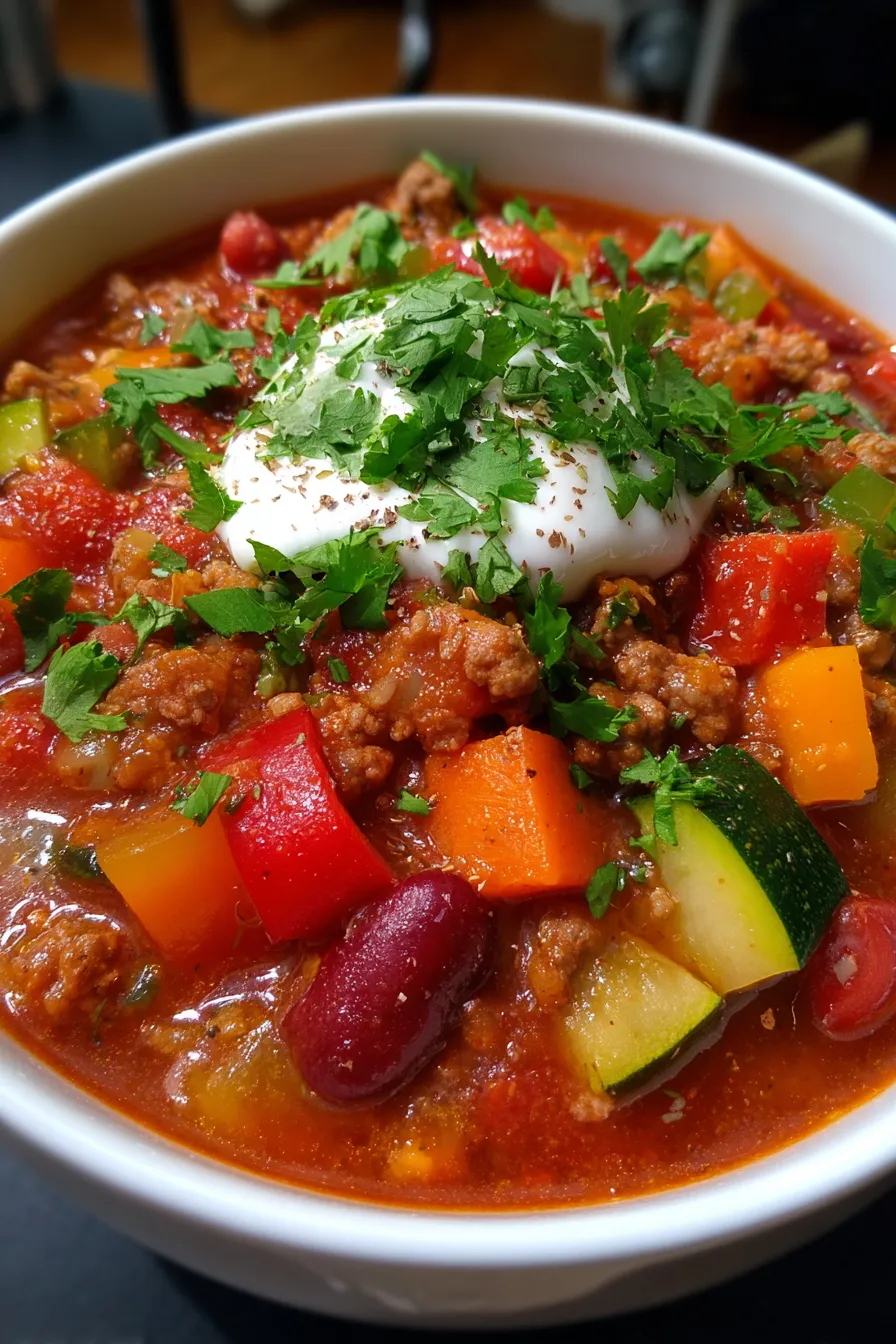 Slow Cooker Chili with Zucchini & Carrots-hearty-bowl