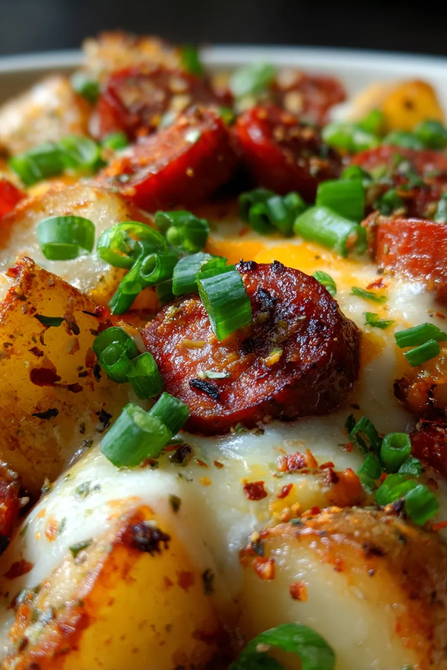 Smoked sausage and tender potatoes simmering