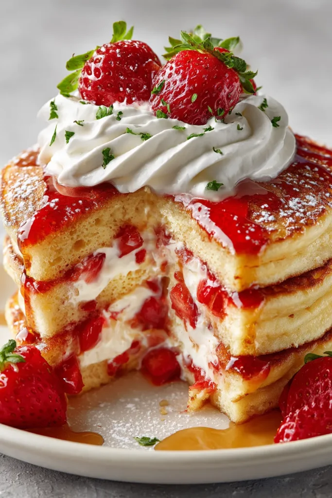Fluffy Strawberry Shortcake Pancakes (Best Brunch Recipe)