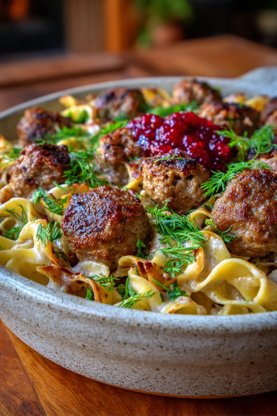Swedish Meatball Pasta Bake-sauce-texture-closeup