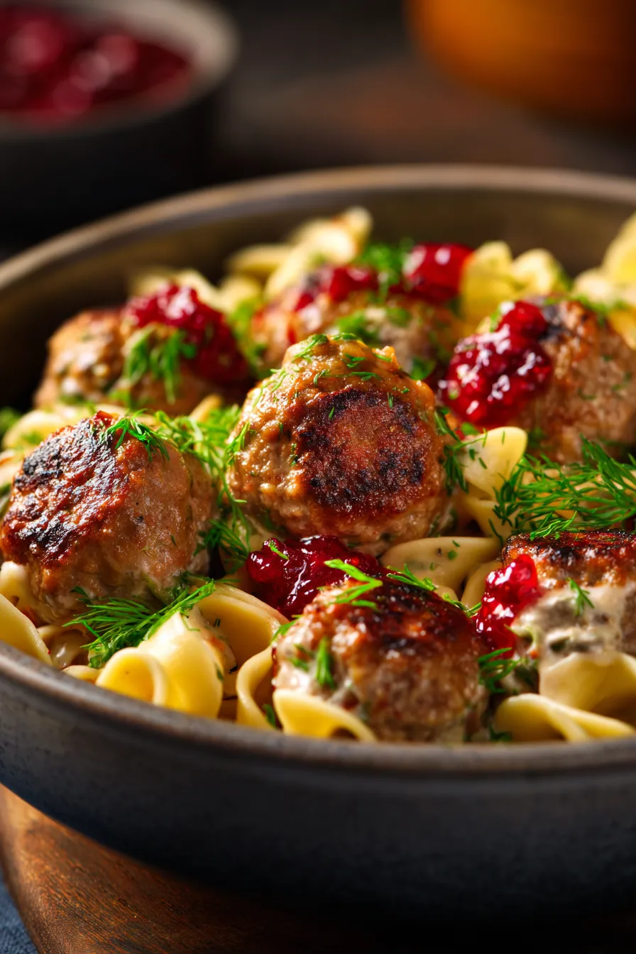 Swedish Meatball Pasta Bake-serving-plate-fork