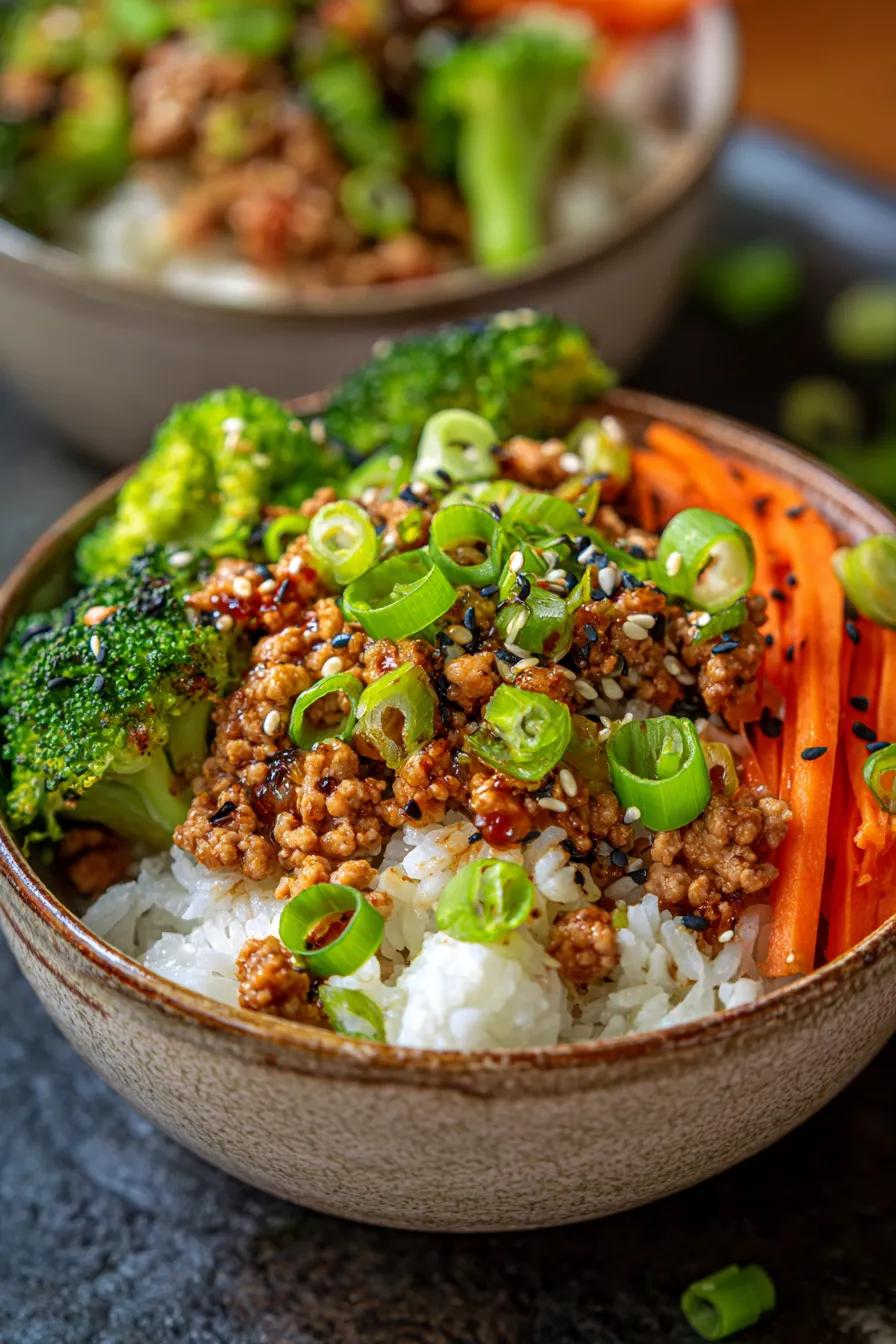 Teriyaki Turkey Rice Bowls (Easy 30-Minute Dinner)-closeup-texture