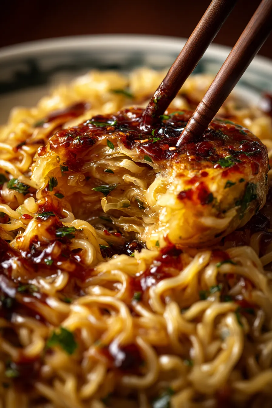 wok with noodles and sweet chili sauce