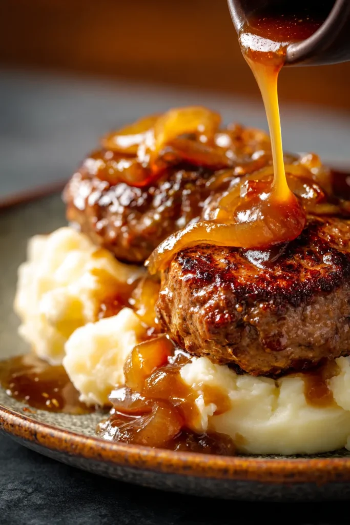 Amish Hamburger Steak Bake with Onion Gravy – Ultimate Comfort