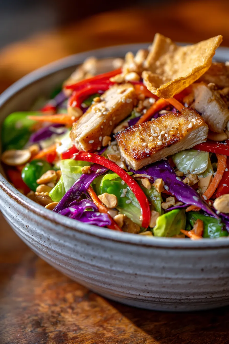 Asian Chicken Crunch Salad-dressing-pour
