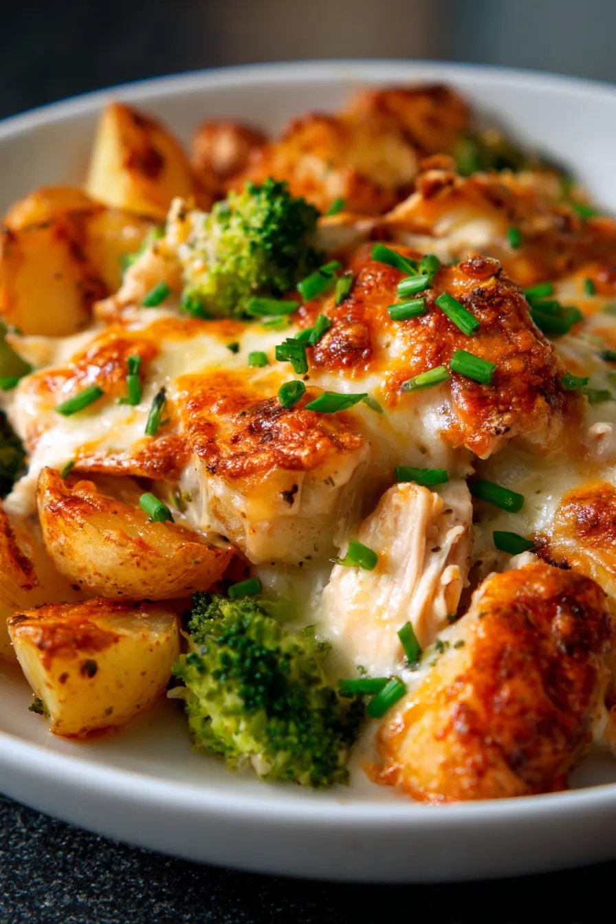 Baked Potato Chicken and Broccoli Cheese Casserole-ingredients-overhead