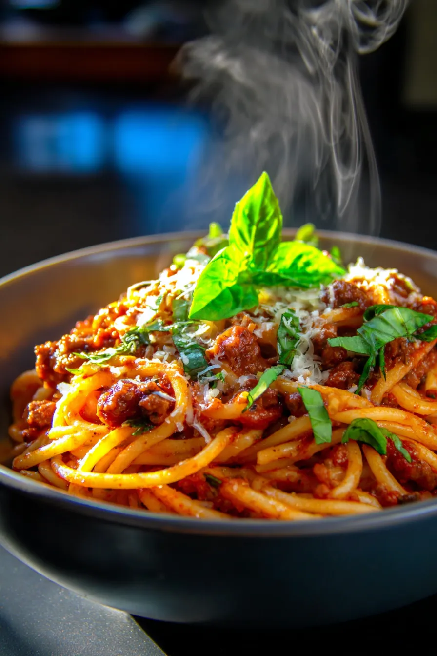 Beef Ragu Pasta in Tomato Sauce (One-Pan)-serving-spoon