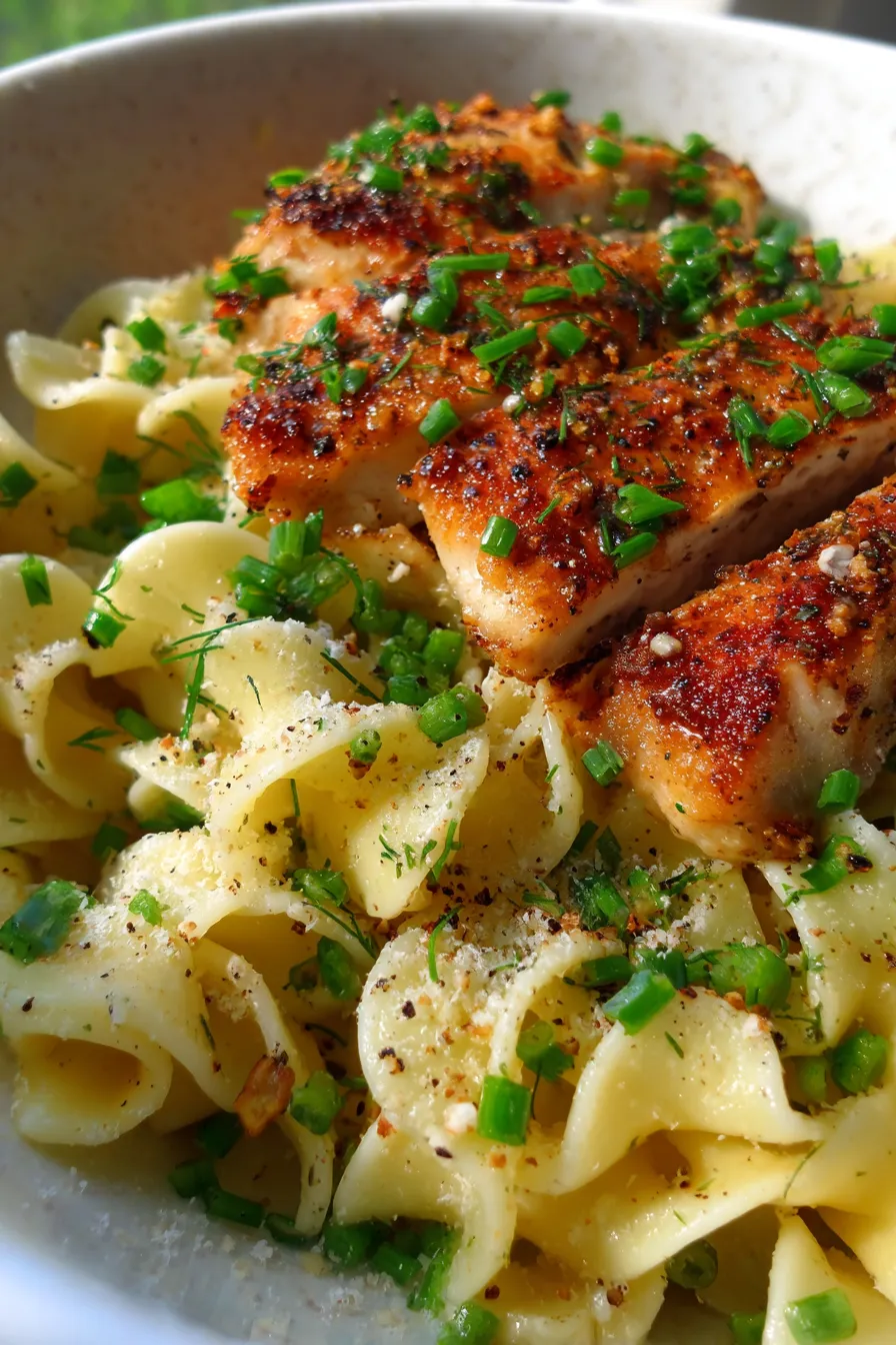 Buttered Noodles with Juicy Chicken and Herbs - ingredients spread