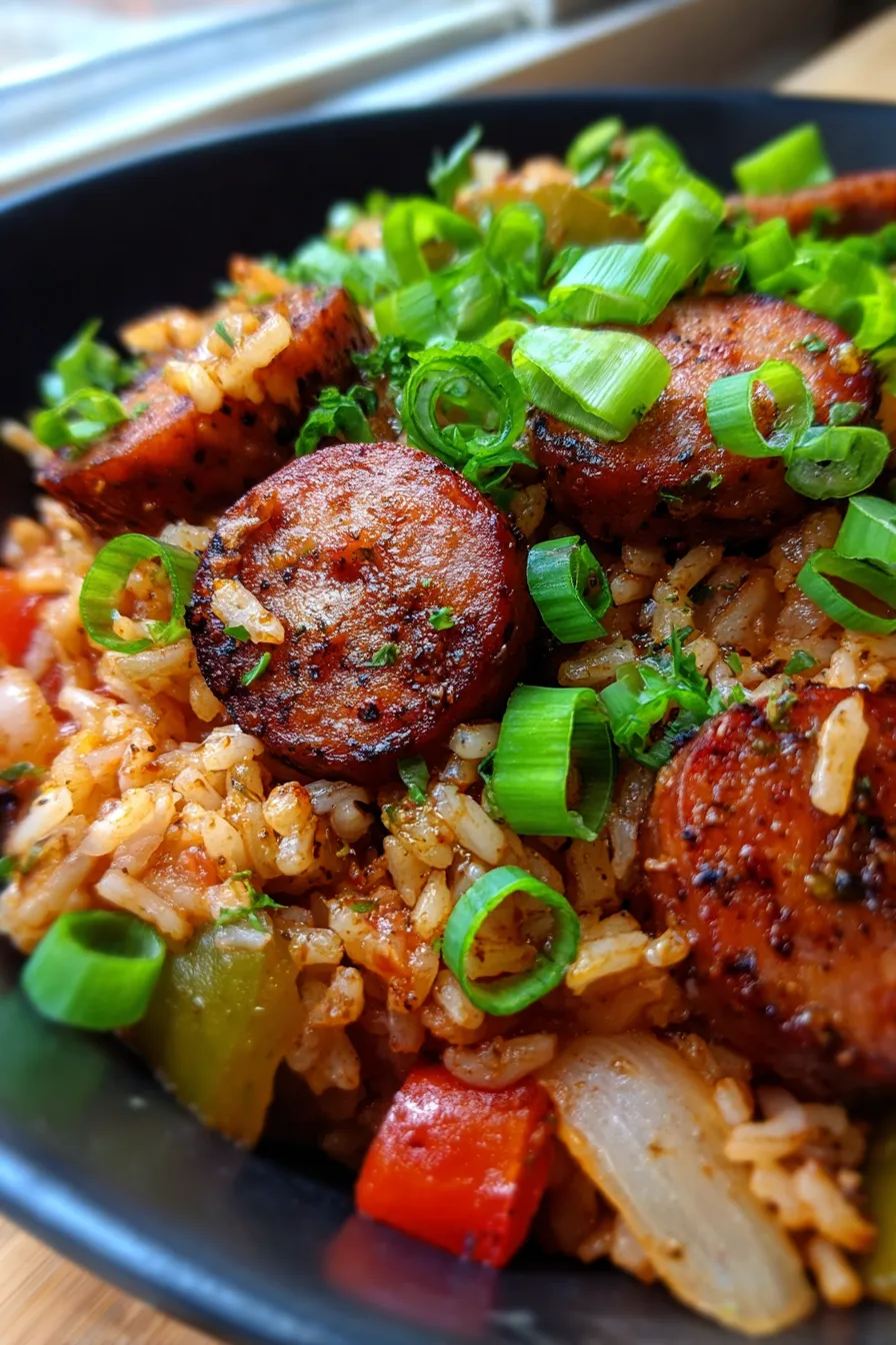 Cajun Sausage and Rice One-Pan Skillet-texture-closeup