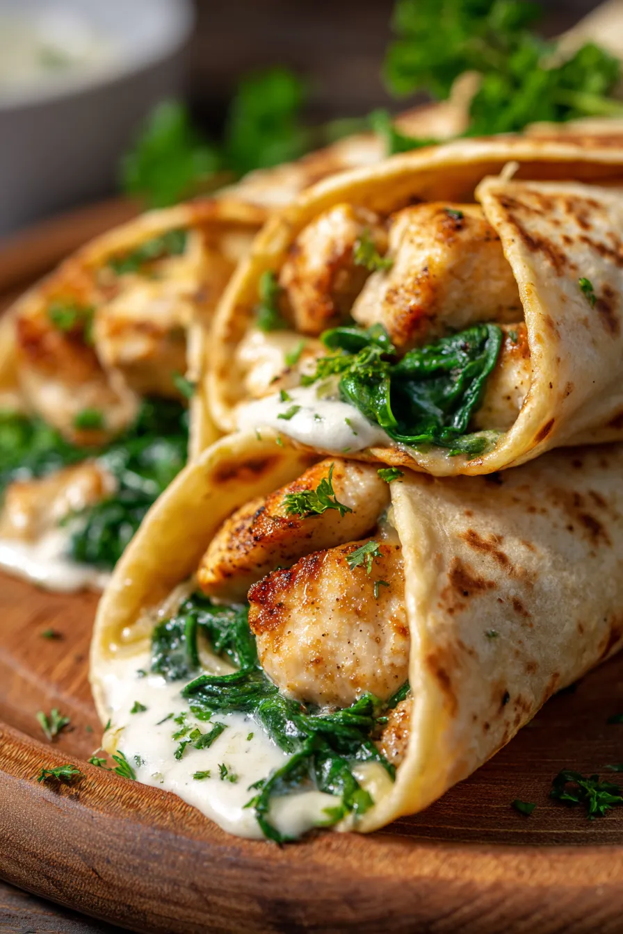 Cheesy Garlic Chicken Wraps-serving-closeup