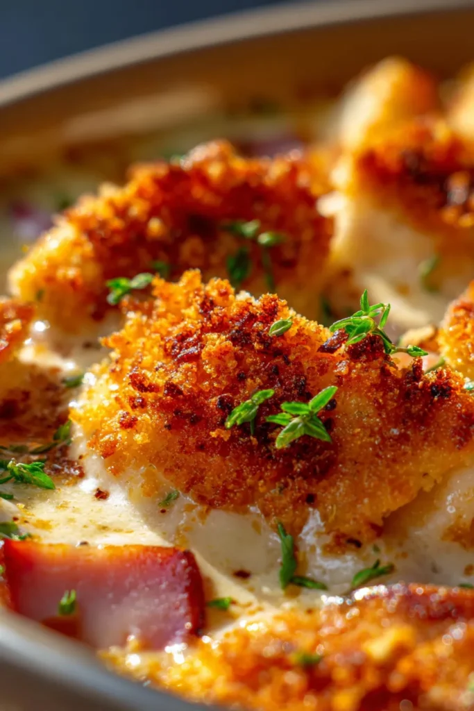 Easy Chicken Cordon Bleu Casserole with Ham & Swiss