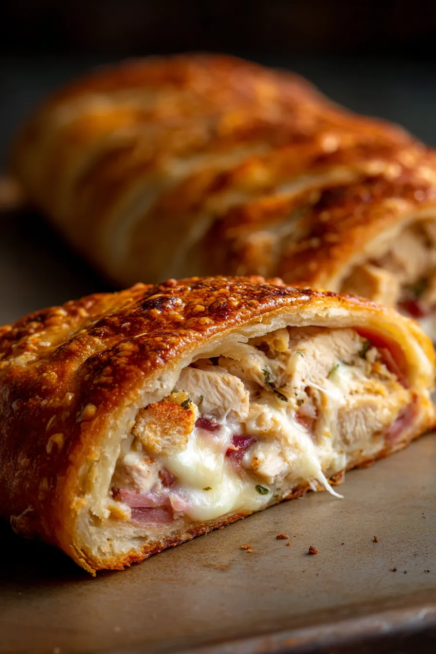Chicken Cordon Bleu Stromboli-overhead-dinner table