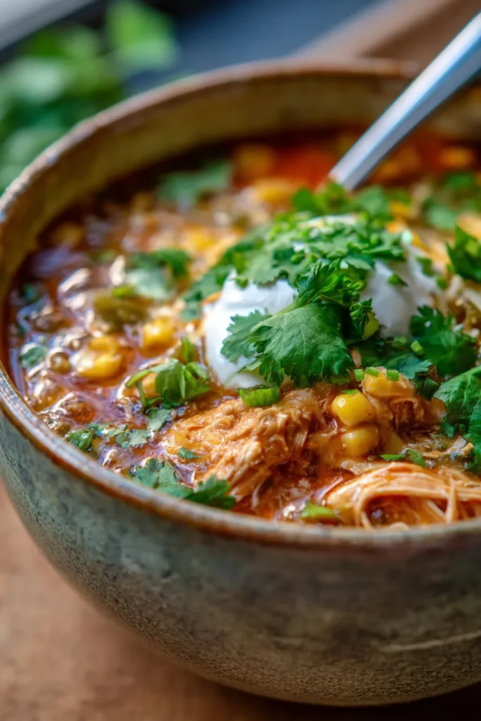 Cozy & Creamy Crockpot Green Chile Chicken Enchilada Soup