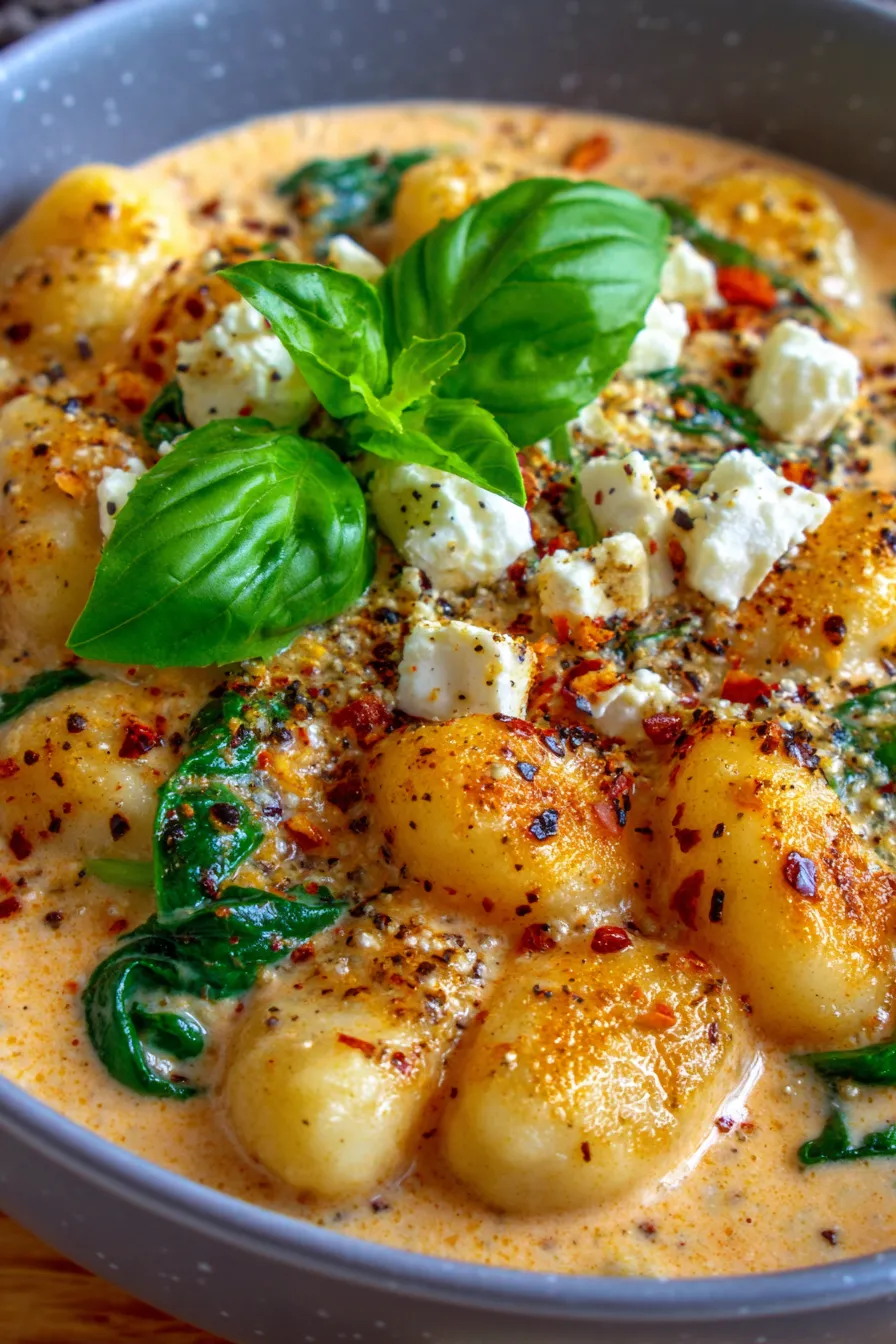 Creamy Gnocchi with Spinach and Feta-sauce-texture