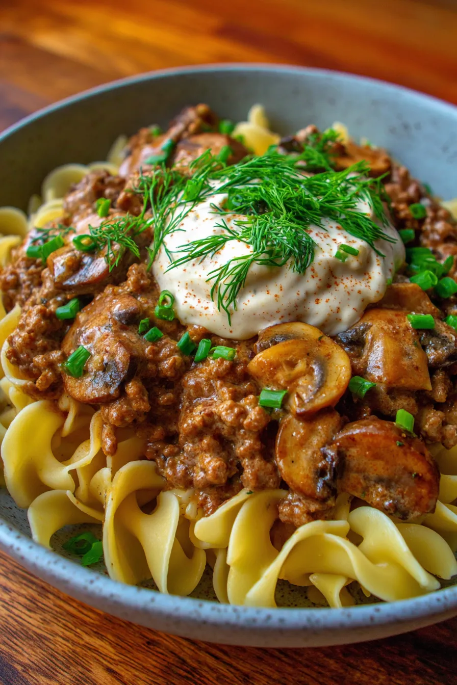 Creamy Ground Beef Stroganoff (30-Minute Dinner)-serving-platter