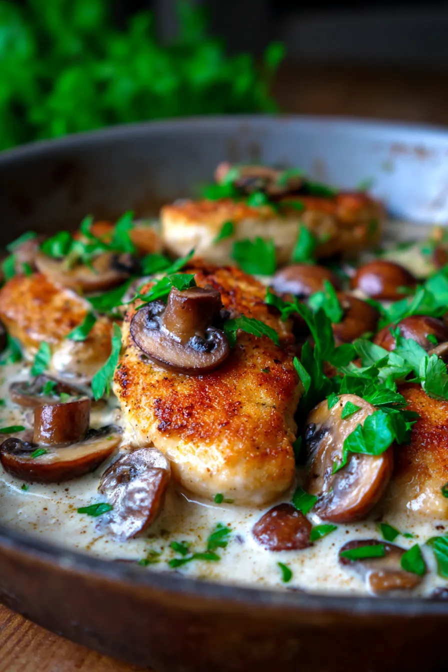 Creamy Mushroom Chicken Skillet Dinner-texture-closeup