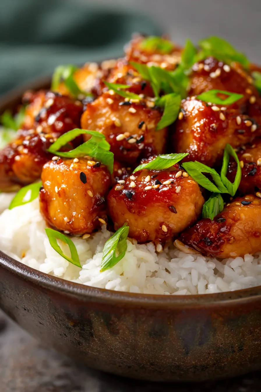 Crockpot Bourbon Chicken-saucy-closeup