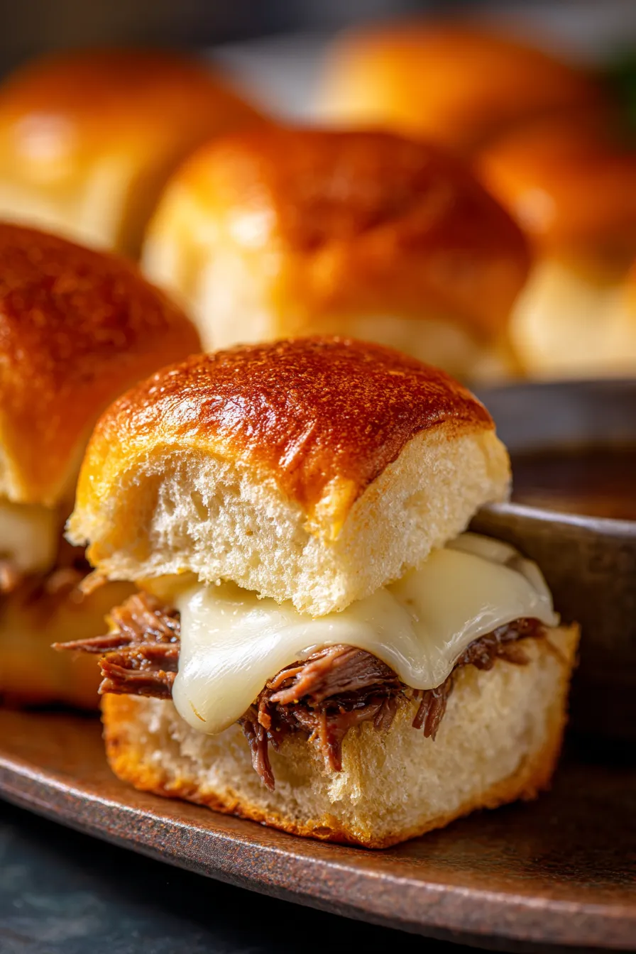Crockpot French Dip Sliders-stack-appetizer-serving