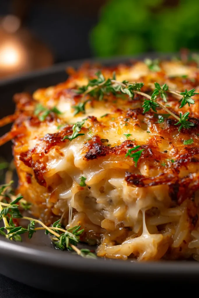Crockpot French Onion Chicken Orzo Casserole (Easy Comfort!)