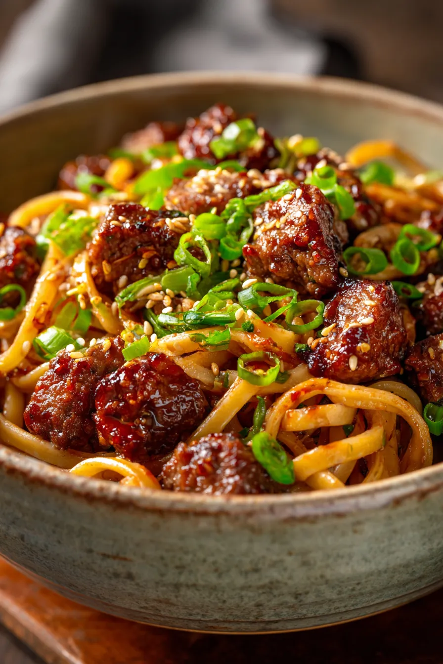 Crockpot Mongolian Ground Beef Noodles-sauce-closeup