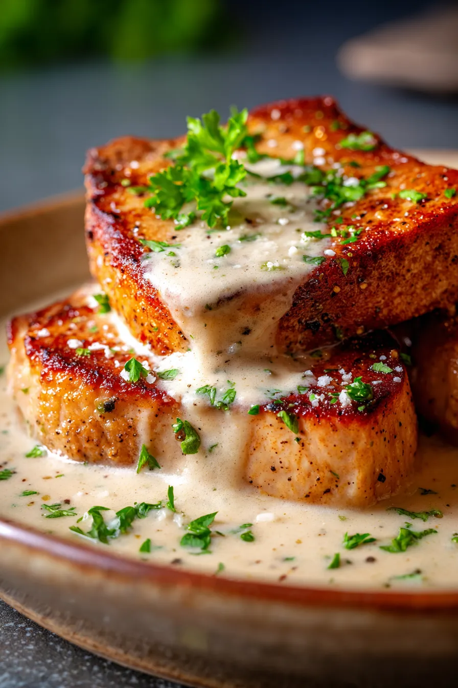Crockpot Pork Chops with Garlic Parmesan Sauce, ingredients, mise en place, kitchen counter
