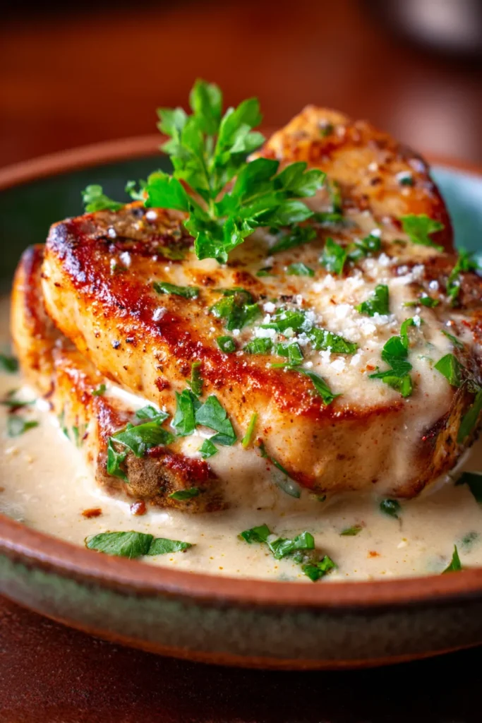 Tender Crockpot Pork Chops with Creamy Garlic Parmesan Sauce