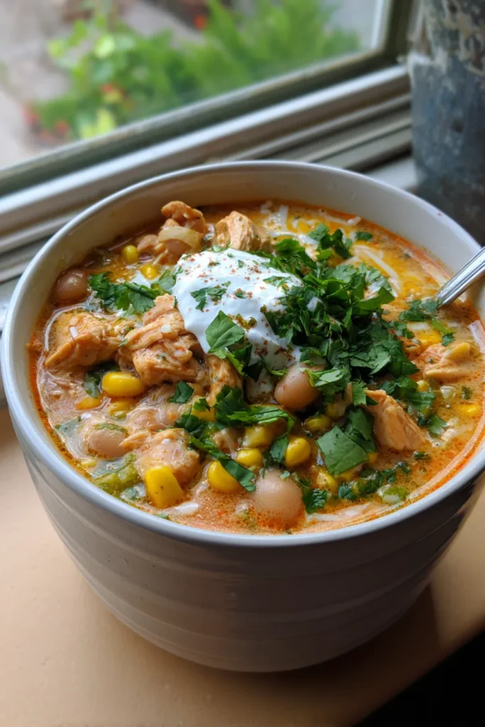 Creamy Crockpot White Chicken Chili with Cream Cheese