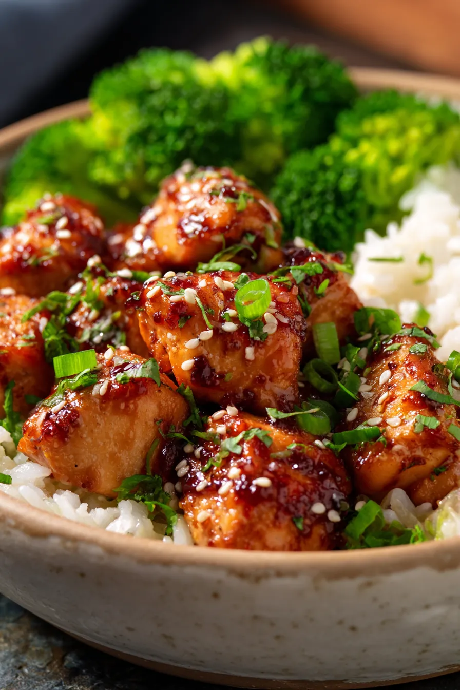 Dump-and-Go Crockpot Teriyaki Chicken-finished-serving-closeup