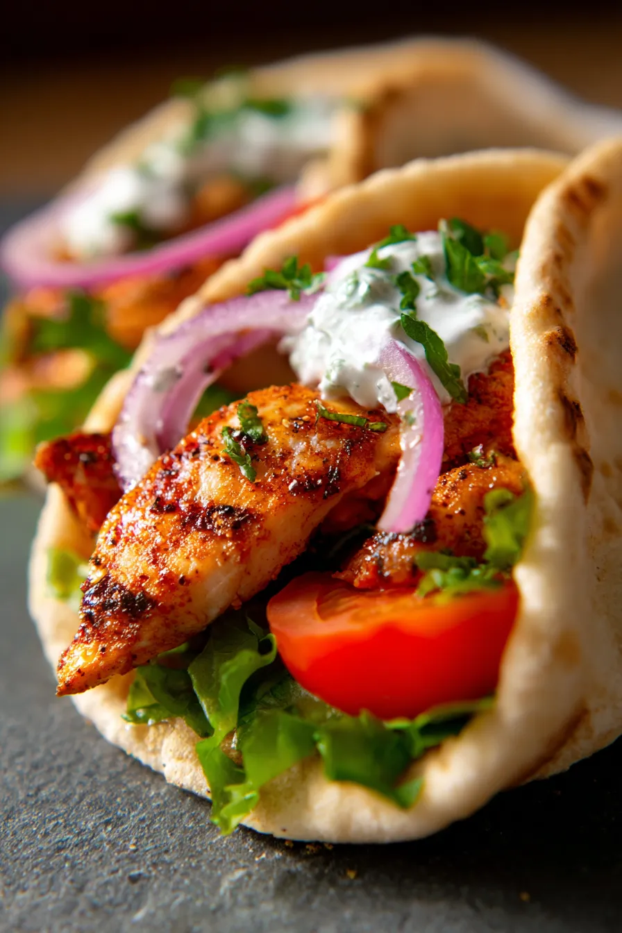 Easy Chicken Gyros at Home-assembled-sandwich-overhead