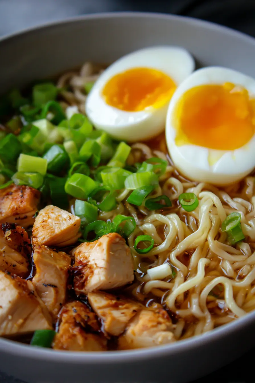 Easy Chicken Ramen Noodles-garnishes-closeup-hands