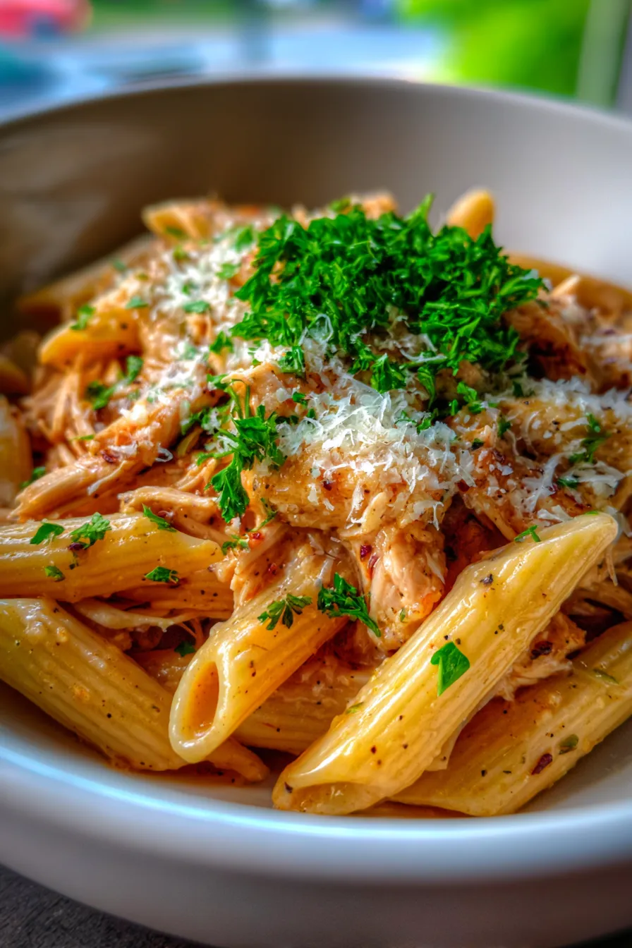 Easy Crockpot Garlic Parmesan Chicken Pasta-texture-closeup