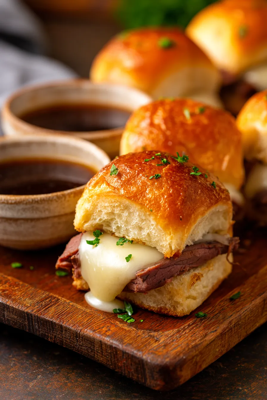 Easy French Dip Sliders (Oven-Baked Dinner Rolls)-dunking-action